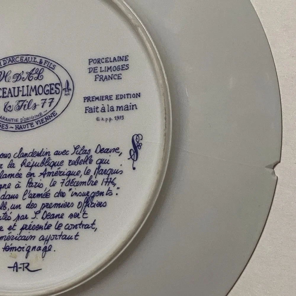 Limoges Porcelain Plate with Blue and White Design